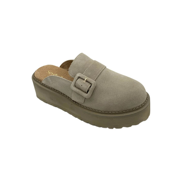 Seychelles Shoes - Seychelles Women's Suede Buckle Mules Come Together Sand - Medium